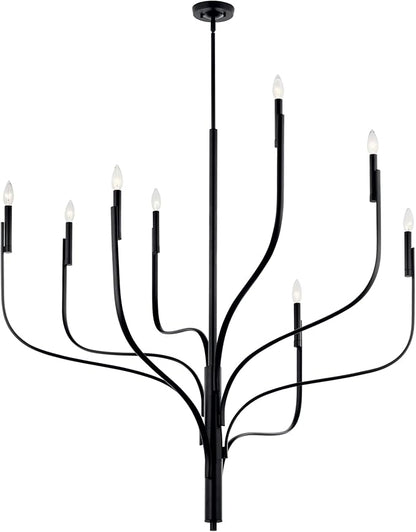 KICHLER Livadia 8-Light Chandelier, Soft Modern-Light in Black, for Foyer, Great Room, or Vaulted Dining or Bedroom (47.75" x 47.75"), 52675BK