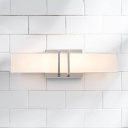 Possini Euro Design Exeter Modern Wall Lights Set of 2 Brushed Nickel Silver Hardwired 4 1/2" LED Fixture White Rectangular Glass Shade for Bedroom Bathroom Vanity Living Room Home Hallway Dining
