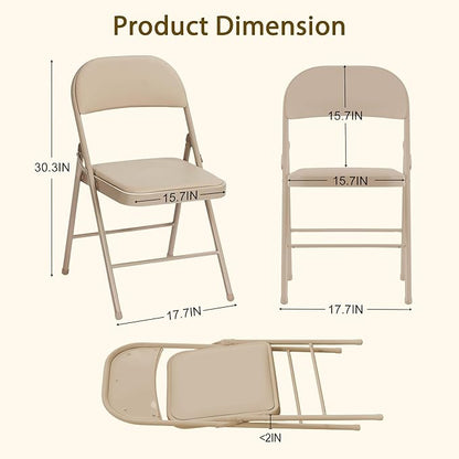 6 Pack Khaki Folding Chairs with Comfortable Cushion and Back, 330LBS Capacity, Portable & Foldable Indoor Outdoor Chairs with Durable Metal Frame for Office Party Events Kitchen Dinning Wedding