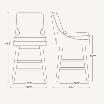 CHITA Bar Height Swivel Barstool with Back Set of 2, FSC Certified Upholstered Bar Stool, 30.7" H Seat Height, Fabric in Fog