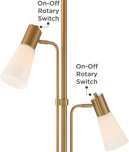 Possini Euro Design Pharos Modern Tree Torchiere Floor Lamp with Side Lights 71" Tall Warm Gold Metal Frosted Glass Shade Decor for Living Room Reading House Bedroom Home Office House