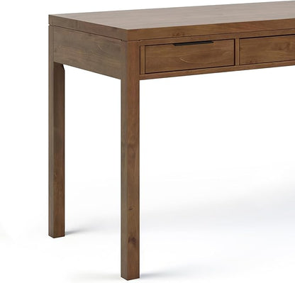 SIMPLIHOME Hollander Desk - 60-Inch Wide Solid Wood Writing Desk in Medium Saddle Brown, Contemporary Home Office Computer Table for Workspace or Study with 2 Drawers and Flip-Down Keyboard Tray