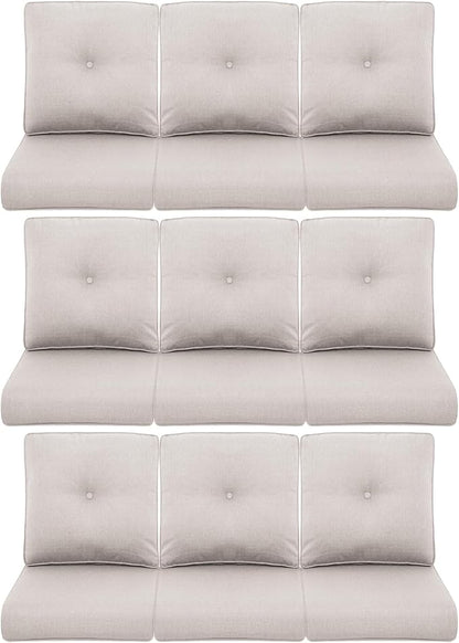 9-Piece Outdoor Patio Cushion Set - Fade & Water Resistant with Removable Olefin Cover, 22x24x4 Inch Memory Foam Cushions for Wicker Sectional Sofa – Beige/Buckle