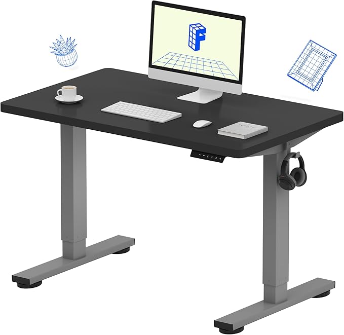 FLEXISPOT EN1 One-Piece Adjustable Desk 40 x 24 Inches Stand Up Desk Workstation Electric Standing Desk with Seamless Desktop (Silver Frame + 40 inches Black Top, 2 Packages)