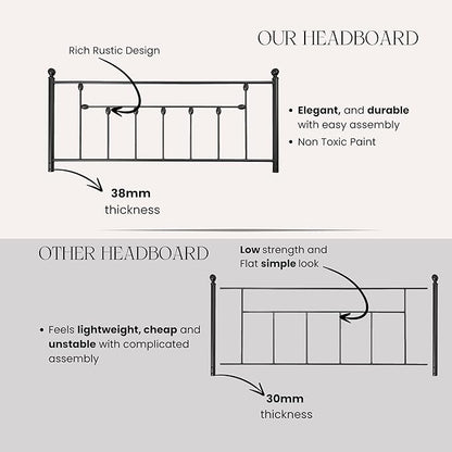 Victorian Metal Headboards, Adjustable Height Iron Frame, Rustic Farmhouse Style, Elegant and Durable Design, Easy Assembly, Universal Fit for Kids & Adults, Queen Size, Black Finish