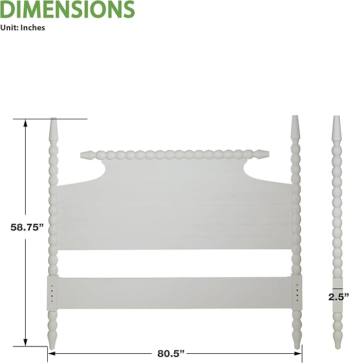 OSP Home Furnishings Spindle Design Cottage Style Headboard, 80.5W x 58.75H inches, Sandcastle Antique White Finish, King Size