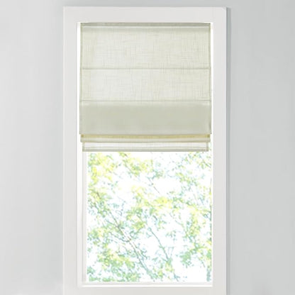 Madison Park Kyler Cordless Roman Shades - Single Panel, Lightweight Linen Blend Fabric, Natural Design, Easy Installation, Light Filtering Window Blind, Bedroom, Living Room Decor 27"W x 64"L Ivory