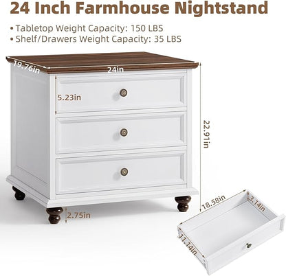 Farmhouse Dresser and Nightstand Sets, Wooden 7 Drawers Dresser & 24" Night Stand with 3 Drawers, 2 Piece Bedroom Furniture Set, Chest of Drawers for Bedroom, Home, Living Room, Hallway
