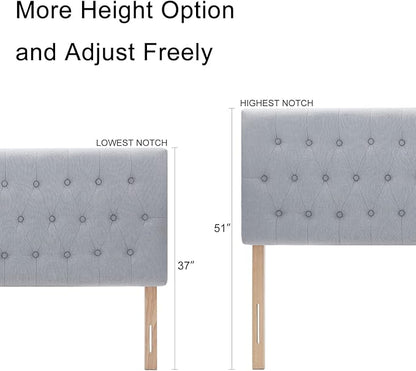 Kingfun Tufted Upholstered Queen Size Bed Headboard in Modern Button Design, Adjustable Solid Wood Head Board, Premium Linen Fabric Padded Headboards in Bedroom (Smoky Grey)