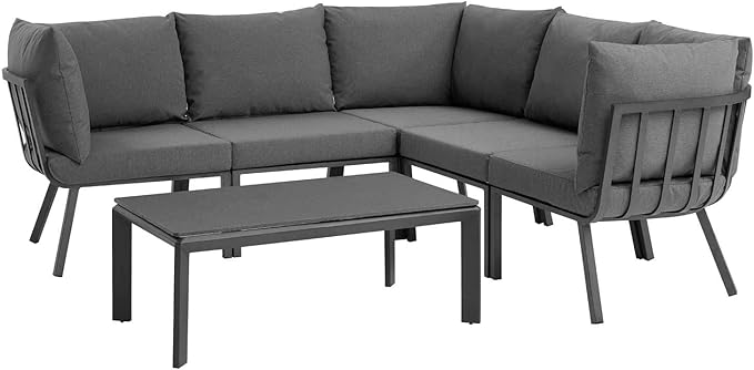 Modway Riverside Outdoor Furniture, 6-Piece Set, Gray Charcoal