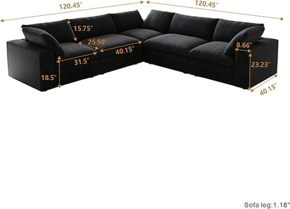 Cloud Modular Sectional Sofa Couch,120.45" V Shaped Convertible Couches for Living Room,Minimalist Deep Sofa Couches,Sofa Covers Washable&Replaceable