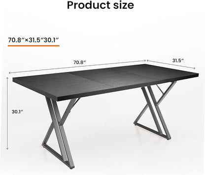 70.9 Inch Executive Desk, Large Office Computer Desk with Thicken Frame, Modern Simple Workstation Business Furniture for Home Office, Modern Industrial Style(Black)
