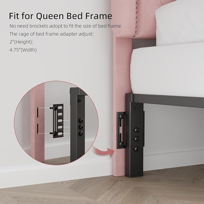 Tufted Upholstered Headboard Queen Size, Button Adjustable Height Queen Head Board Only, Sturdy and Durable Solid Wood with Nailhead Trim Headboards, Ideal for Bedroom, Dorm, Guest Room,Pink
