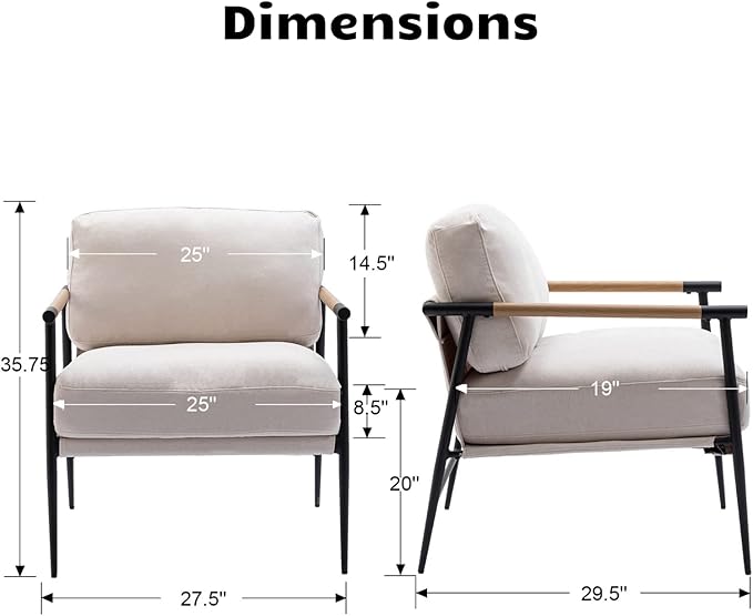 HEAH-YO Modern Accent Chairs Set of 2, Upholstered Living Room Chairs with Backrest and Metal Legs, Comfy Armchairs Side Chairs for Bedroom, Beige
