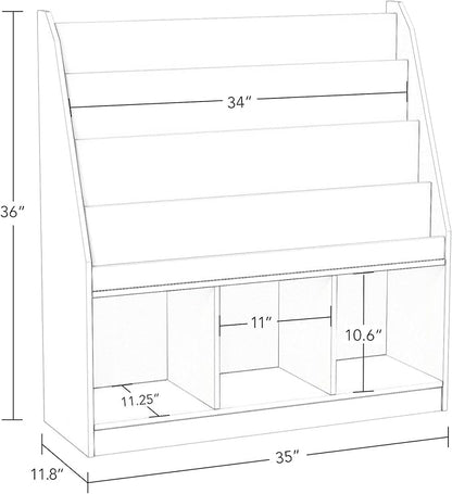 RiverRidge Kids Bookrack with Three Cubbies and 2 Aqua Bins
