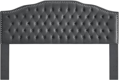 24KF Upholstered Button Tufted King Size Headboard with Nailhead Trim, Soft Velvet Fabric Headboard King/Cal King Size -Dark Gray