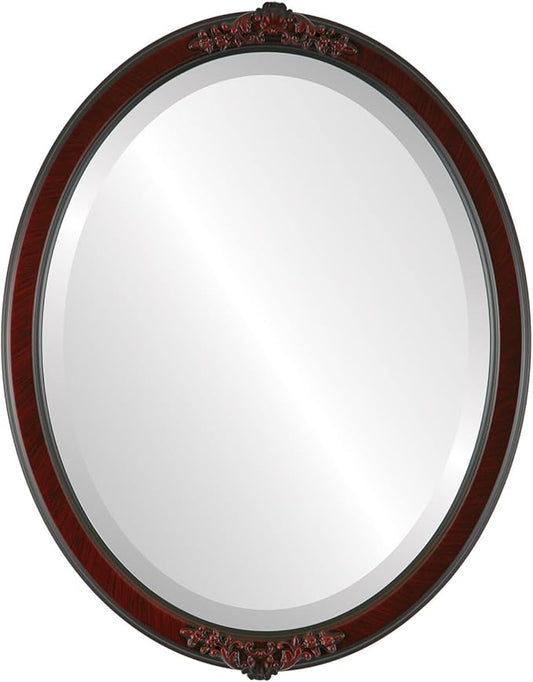 OVALCREST Oval Beveled Wall Mirror for Home Decor - Athena Style - Vintage Cherry - 18" x 14" Outside Dimensions