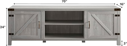 Walker Edison Georgetown Modern Farmhouse Double Barn Door TV Stand for TVs up to 80 Inches, 70 Inch, Stone Grey