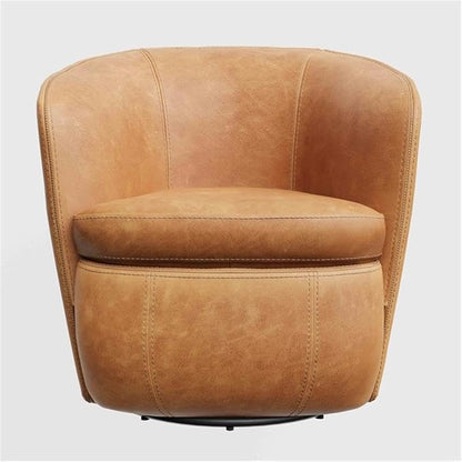 Pemberly Row Genuine Italian Leather Brown Swivel Club Chair (Two Pack)