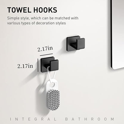 Bathroom Accessory Towel Bar Set: 5 Pieces Matte Black Square Bathroom Hardware SUS304 Stainless Steel - 24 Inch Wall Mounted Towel Rack&Toilet Paper Holder&Towel Ring and Towel Hook