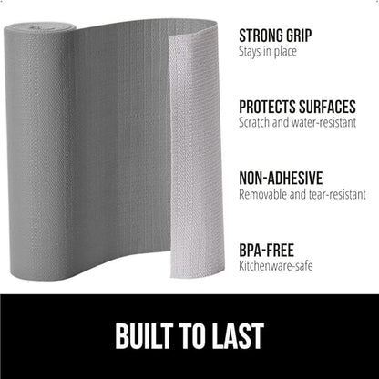 GORILLA GRIP Slip Resistant Drawer and Shelf Liner 2 Pack, Non Adhesive Water Resistant, Easy Clean and Trim, Smooth Surface Liners for Kitchen Cabinet, Shelves, Drawers, Pantry, 12 in x 20 FT, Gray