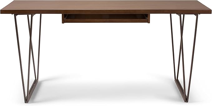 SIMPLIHOME Ryder SOLID WOOD Modern Industrial 66 inch Wide Writing Office Desk in Natural Aged Brown for the Office Desk, Writing Table, Workstation and Study Table