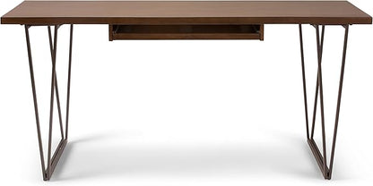 SIMPLIHOME Ryder SOLID WOOD Modern Industrial 66 inch Wide Writing Office Desk in Natural Aged Brown for the Office Desk, Writing Table, Workstation and Study Table