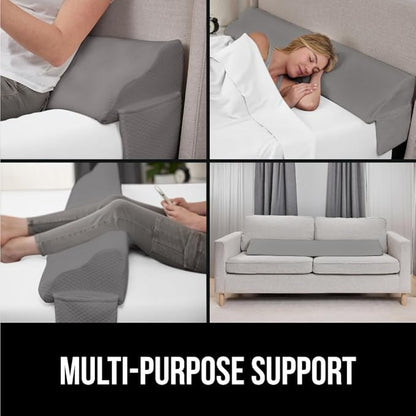GORILLA GRIP Patent Pending Bed Wedge Pillow Headboard Gap Filler, US Designed, Comfortable Supportive High Density Foam Pillows, Stay in Place Gripping Dots, Wedges Between Mattress, Full Size Gray