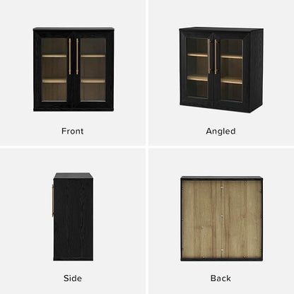 mopio Blake Storage Cabinet, Small Modular Accent Display Sideboard Buffet Cabinet with Storage, Media Console Credenza, for Kitchen, Coffee Bar, Pantry, Living Room (Black Oak Acrylic, Set of 2)