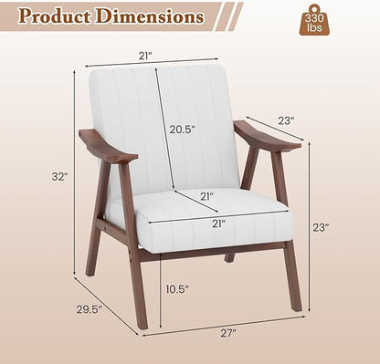 Giantex Mid-Century Modern Accent Chair, Upholstered Comfy Living Room Chair with Arms, Anti-Slip Felt Pads, Wooden Frame Soft Padded Armchair for Living Room Bedroom Office Study, Beige