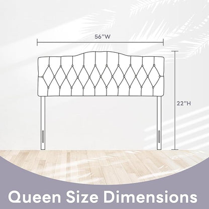 Upholstered Queen Headboard, Button Diamond Tufted Headboard with Adjustable Height and Solid Wood Leg, Velvet Padded Headboards for Queen Size Bed, Modern Head Board, White