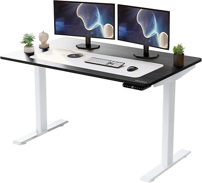 Rise Up Electric Standing Desk Adjustable Height 24-49" Dual Motor One Piece 60x30 Bamboo Large Standing Desk, Sit Stand Desk Rising Desk Home Office