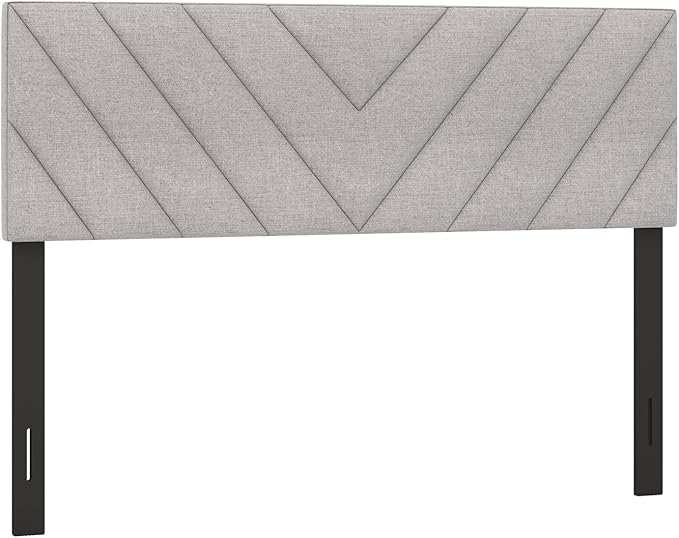 KOMFOTT Linen Fabric Upholstered Headboard for Full/Queen Size Bed, Rectangular Headboard with Solid Wood Legs & Adjustable Width, Padded Full/Queen Bed Headboard, Easy Assembly, Gray