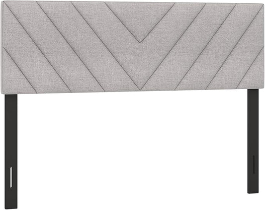 KOMFOTT Linen Fabric Upholstered Headboard for Full/Queen Size Bed, Rectangular Headboard with Solid Wood Legs & Adjustable Width, Padded Full/Queen Bed Headboard, Easy Assembly, Gray