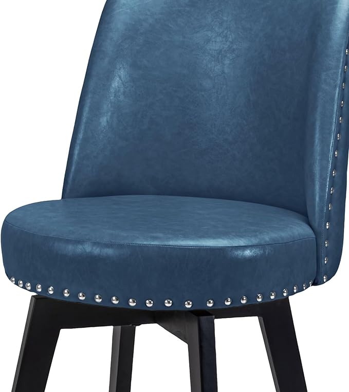 MINCETA Bar Stools Set of 3, PU Leather Barstools, 26 Inch Upholstered Counter Stools with High Back and Footrest, Swivel Counter Height Barstools for Kitchen Island Home Bar Navy Blue