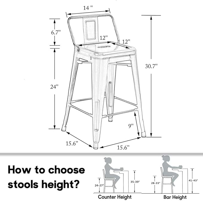 HAOBO Home 26" Low Back Metal Barstools Counter Height Bar Stools [Set of 4], Bronze