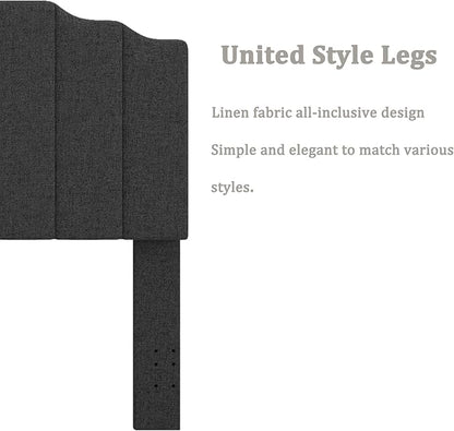 Queen Size Headboard Only, Linen Wall Mounted Headboard Queen/Full Size for Adjustable Bed, Modern Vertical Channel Design with Curved Tufted Upholstered Head Board, Dark Gray