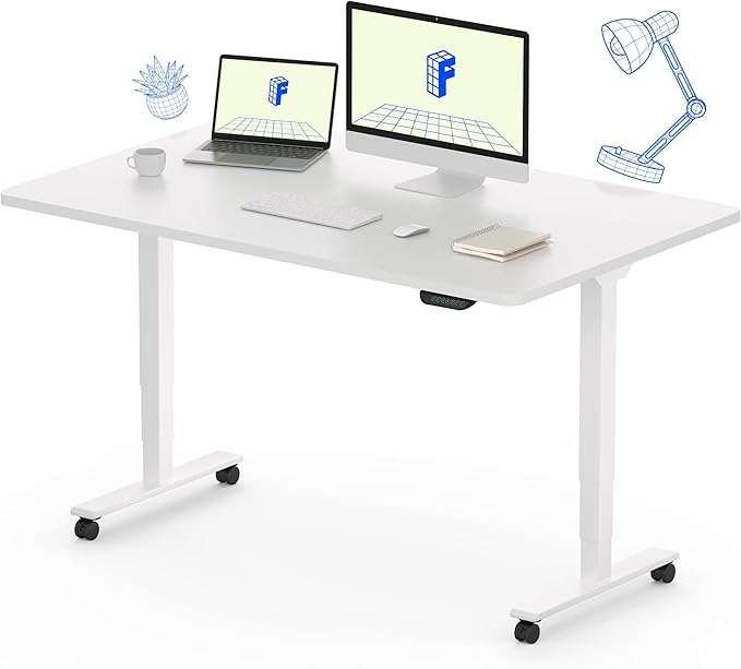FLEXISPOT E6 MAX Dual Motor 3-Stage 48x30 Inch Heavy Duty Standing Desk, 330lbs Weight Capacity, Height Adjustable Desk w/Cable Management & Wheels (Seamless White Desktop + White Frame)