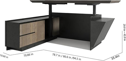 SAINTCY 78.7 Inch Adjustable Executive Desk - Luxury L Shaped Desk with Drawers, Large Table with File Cabinets, Executive Office Desks with LED Light Strip Home Office Desk for Professionals