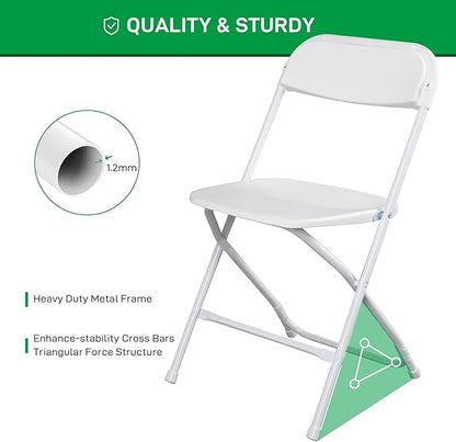 40 Pack White Plastic Folding Chairs, Portable Party Chairs, Stackable Commercial Seats with Steel Frame for Home Office Wedding Party Indoor Outdoor Events Chairs, 350lbs Capacity