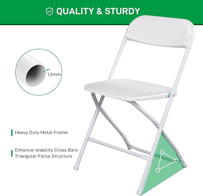 20 Pack White Heavy Duty Plastic Foldable Chair, Stackable Chairs with Reinfoced Steel Frame for Indoor and Outdoor, Wedding, Party, Restaurant, Meeting Room, Patio