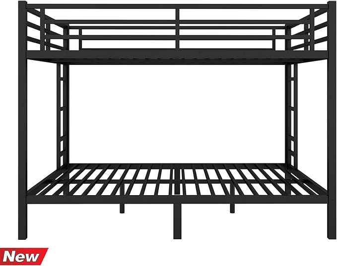 Higher Quality & Stronger Metal Queen Over Queen Bunk Bed, Thickened Heavy Duty More Stable Safer Black Steel Bunkbed (Easier to Assemble)