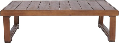 Christopher Knight Home Rammus 2 Pieces Outdoor Conversation Set, Acacia Wood Chat Set, Rectangular Coffee Table and Patio Loveseat Sofa, Slat Design Patio Furniture Set for Garden, Beige + Mocha