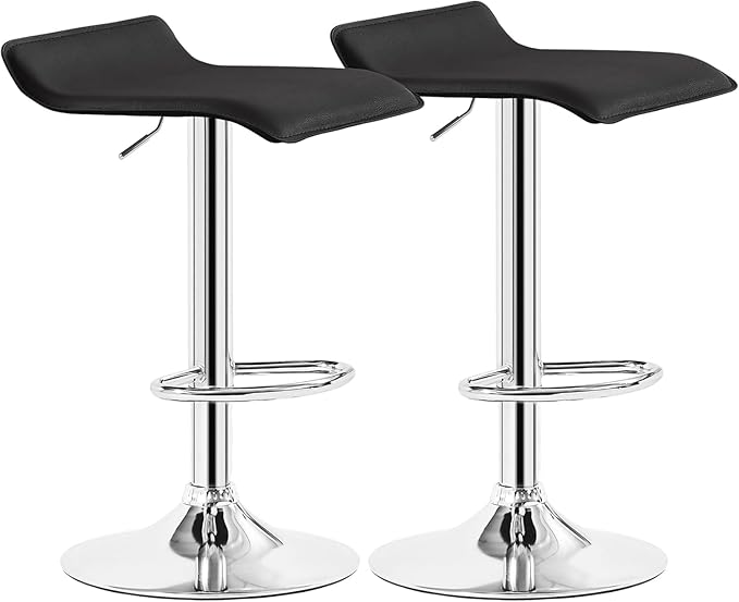 VECELO Bar Stools Set of 2, Swivel Bar Chairs, Adjustable Counter Bar Stools, Modern Armless PVC Stools for Kitchen/Island/Bar/Dining Room/Party, Dark Black
