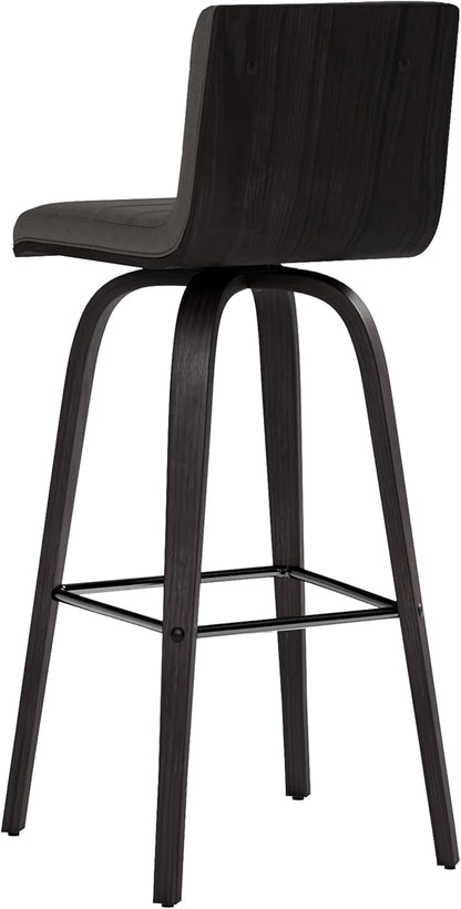 Armen Living Vienna 30" Swivel Bar Stool in Black Wood Finish with Gray Faux Leather - Set of 2