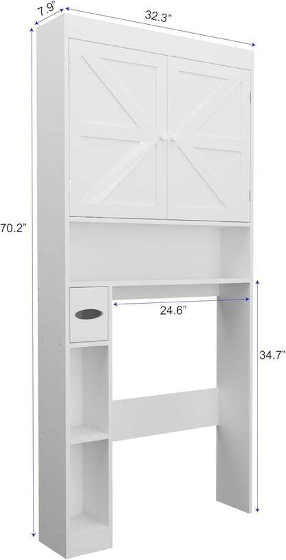 Over-The-Toilet Storage Cabinet with 2 Doors，Home Space-Saving Toilet Rack, Farmhouse Style for Bathroom, Restroom, Laundry