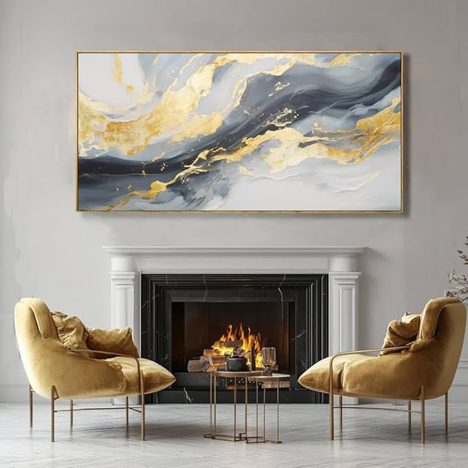 SDYA Wall Art for Living Room Abstract Wall Art Blue and White Pictures Canvas Wall Art 48x24 Inch Gold Wall Decor Line Artwork Home Office Decor