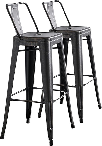 AC Pacific 30” Metal Barstool Set of 2 – Country Rustic Style with Low Back, Lightweight & Sturdy Build, Easy Assembly – Distressed Black