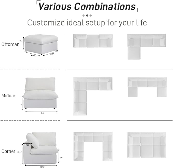 WJShome 78.72" Cloud Modular Sectional Sofa with Thick Cushion, Down Filled Wide LoveSofa Minimalist Sofa Couch,Deep Seat Couches for Living Room Sofa Sets(White, LoveSeat)