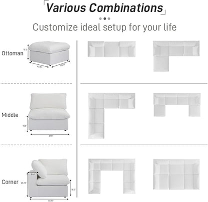 Cloud Couch Modular Sectional Sofa with Storage Ottoman,L Shaped Couch for Living Room,80.3" inch Down Filled 3 Seater Convertible Sectional Sofas for Office Apartment,White